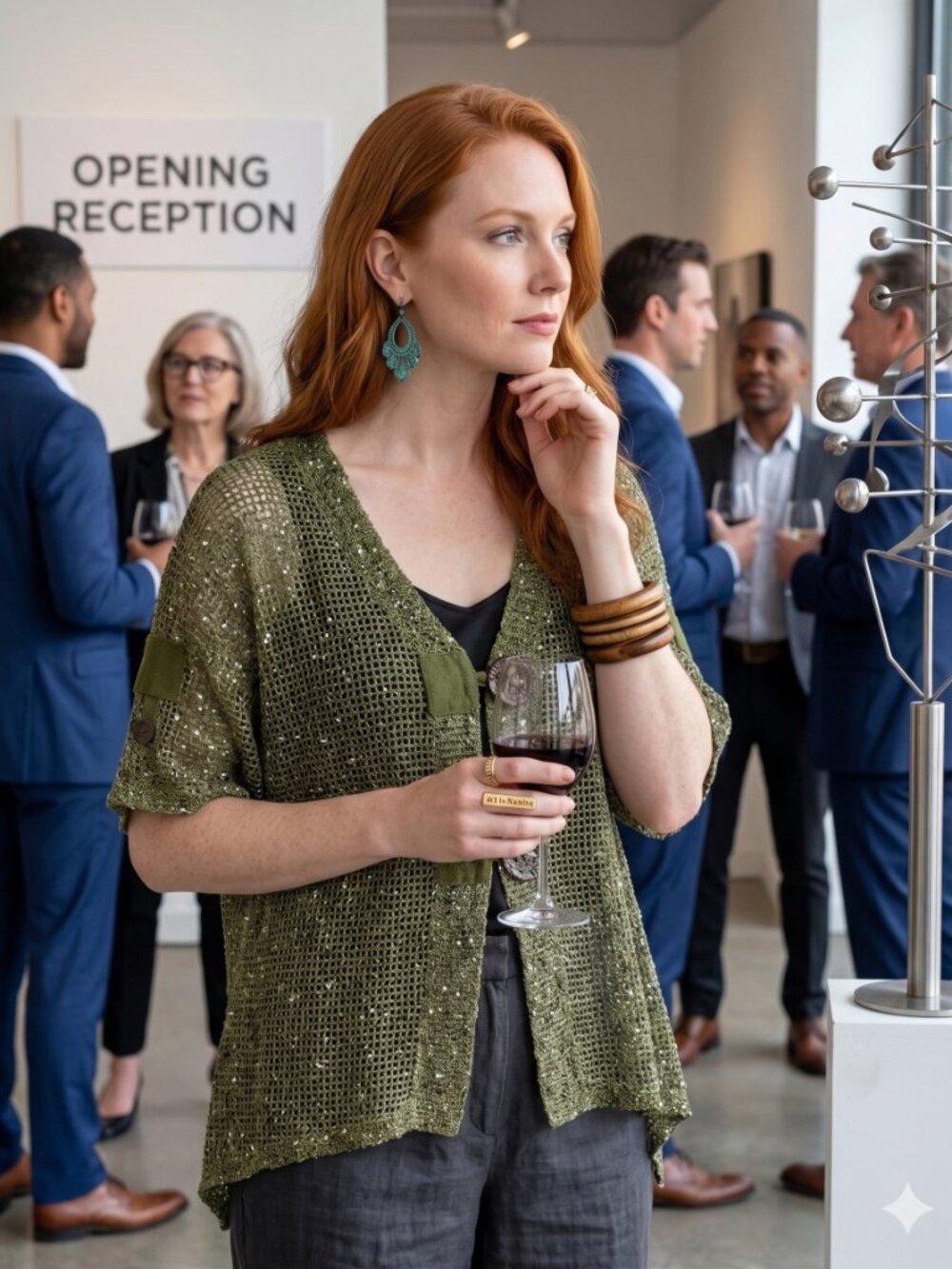 Lagenlook Sharkbite Top Olive Green Confetti Open Weave Cardigan 1X Boho Artsy